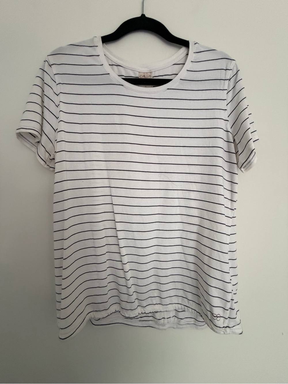 Calia | Woman’s Sz L | White Black Stripe Short Sleeve Tee
